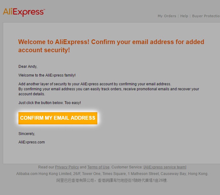 registrácia na aliexpress